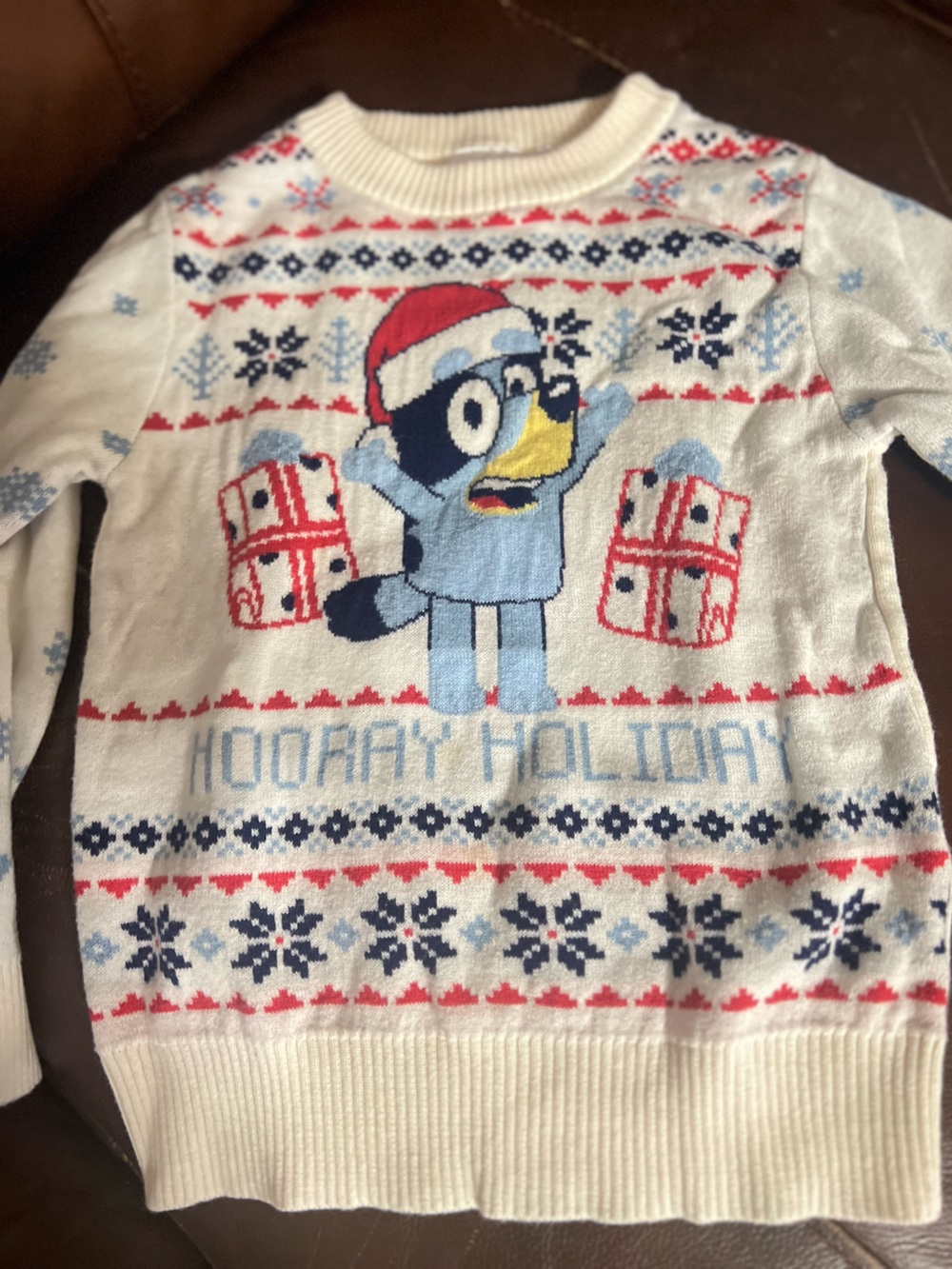 Kids Holiday Penguin Sweater Top - White, Light Blue, Red